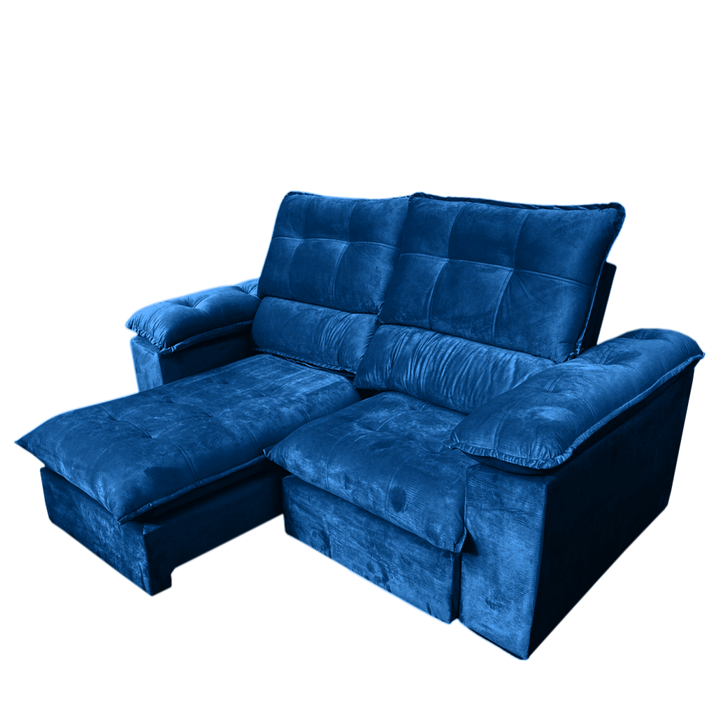 Sofa Retratil e Reclinavel Suica 2,10 m Veludo Azul - LEO DECOR (PROMOÇÃO - LEVE AVARIA) - Imagem 2