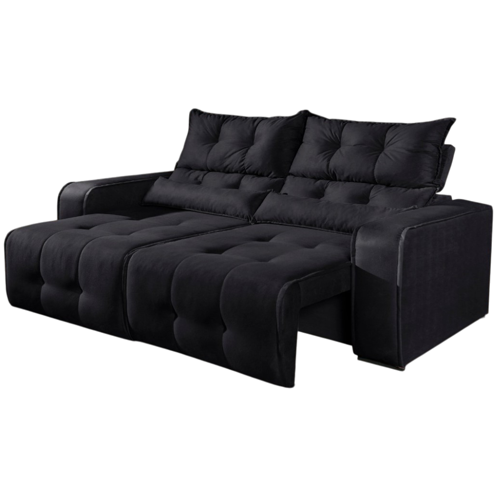 Sofá Retrátil e Reclinável Premier 2,00 m Veludo Preto 509 - DECORAR ESTOFADOS - Imagem 2