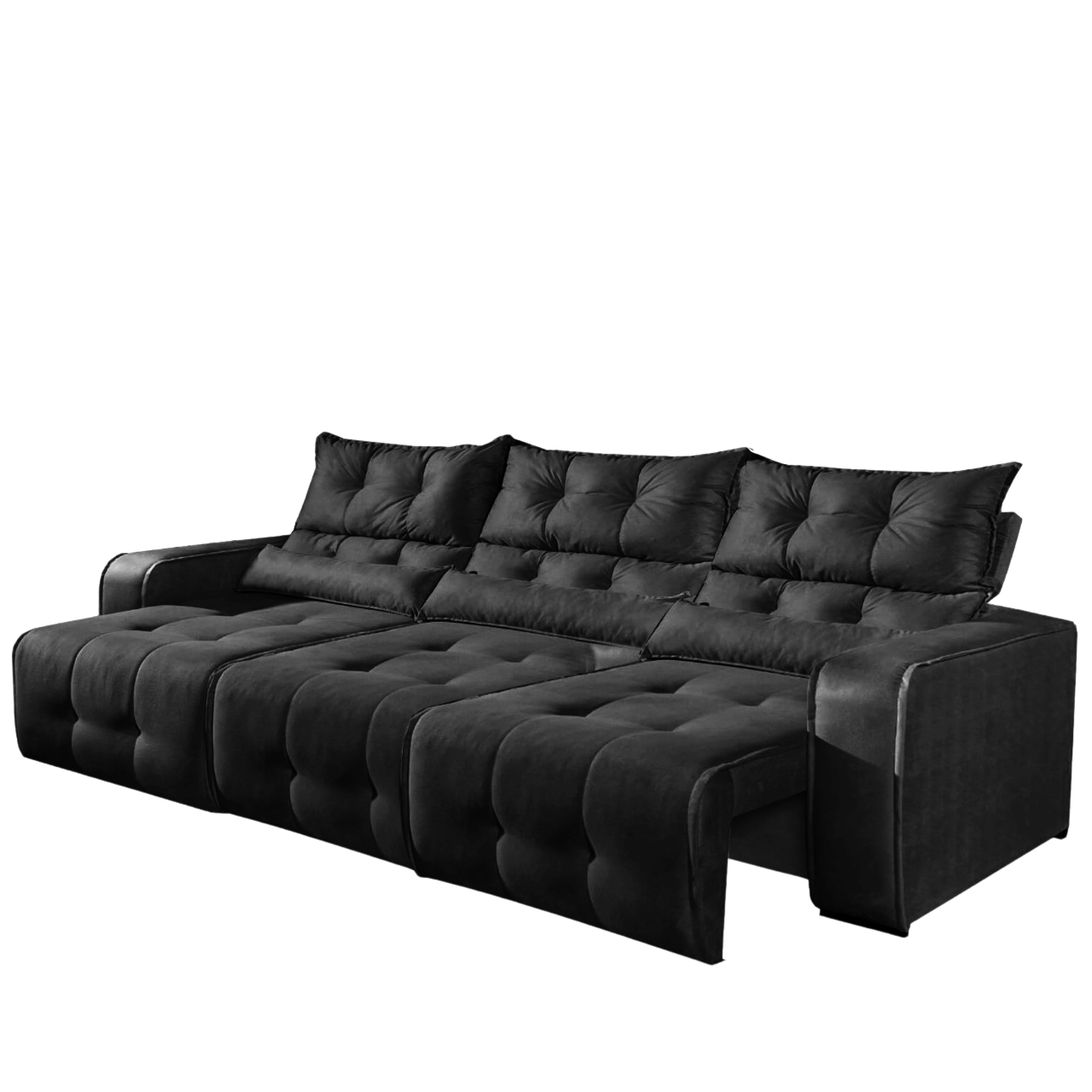 Sofá Retrátil e Reclinável Premier/Minas 2,50 m Veludo Preto 509 - DECORAR ESTOFADOS - Imagem 2