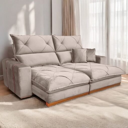 Sofá Retrátil e Reclinável Gran Bello Light 2,30 m Veludo Bege - QUINE ESTOFADOS - Imagem 3