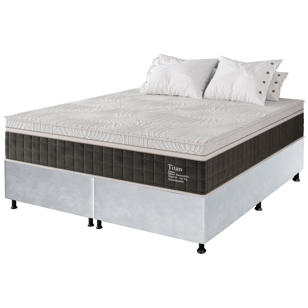Colchão Queen Massageador Titan/Thor 34 cm D28 Molas Ensacadas + Base Box Simples Corino Branco – VIERO + ALTO NÍVEL - Imagem 5