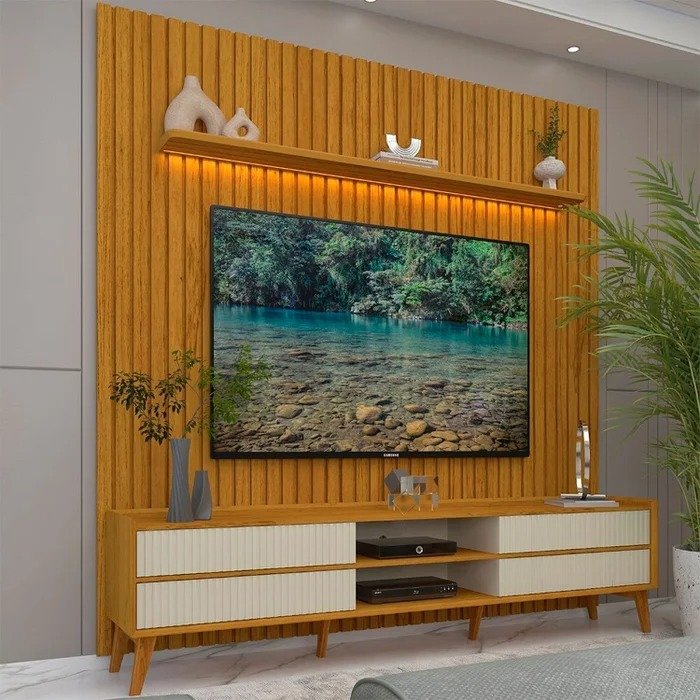 Painel até 85″ Nobre 230 Naturale + Rack Magnífico Naturale/Off White – GELIUS