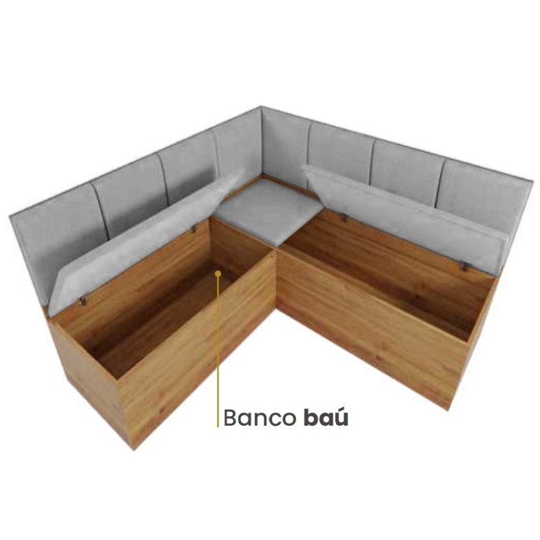 Conjunto Canto Alemao Bau + Mesa Mon/Soberano Mel/Blonde + 2 Cadeiras Milao Mel/Linho Inox - VIERO MOVEIS - Imagem 4