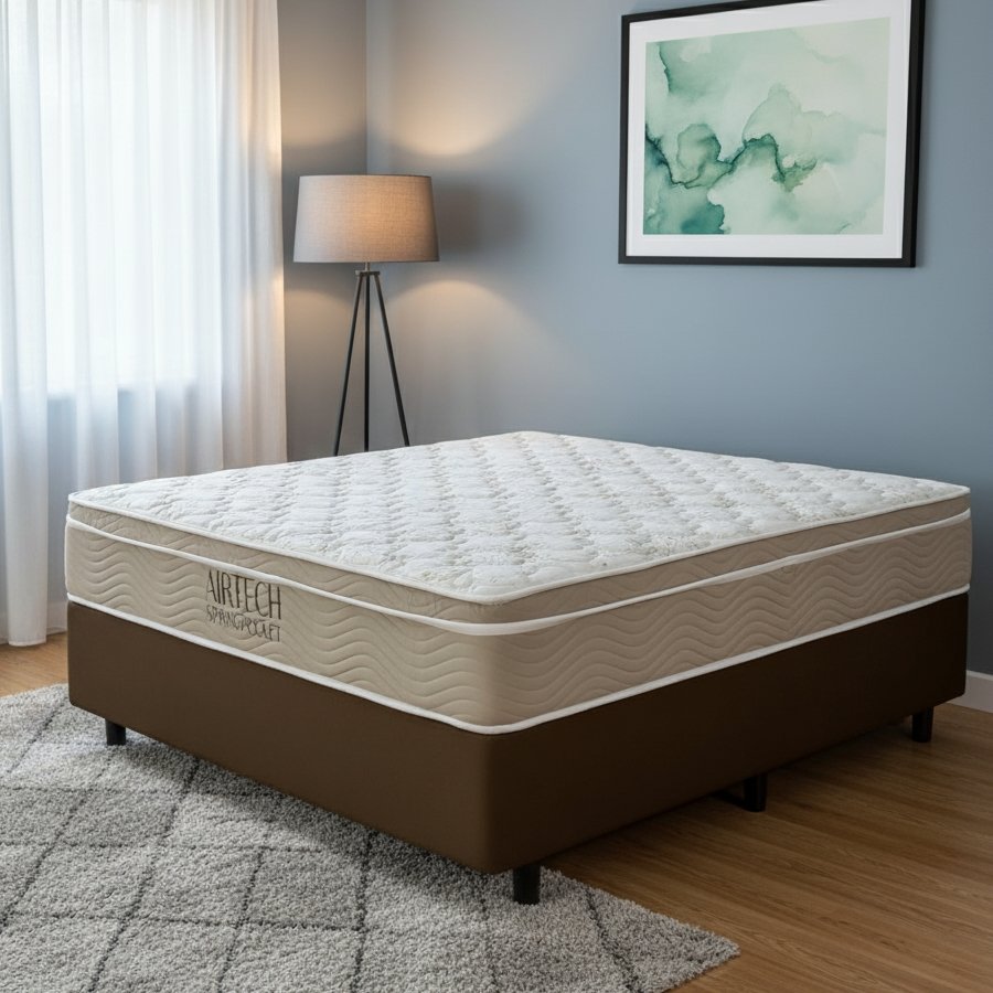 Colchão Casal Airtech Springpocket 25 cm D26 Molas Ensacadas + Base Simples Corino Marrom – ORTOBOM + BIOSTAR