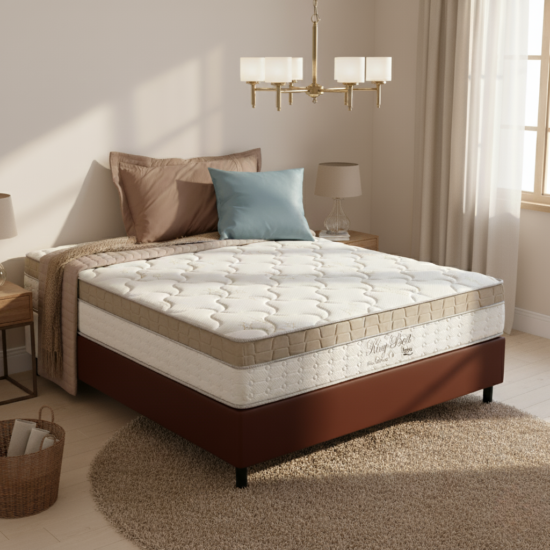 Colchão Casal King Best 28 cm D28 Molas Ensacadas + Base Simples Corino Marrom – ANJOS + ALTO NÍVEL