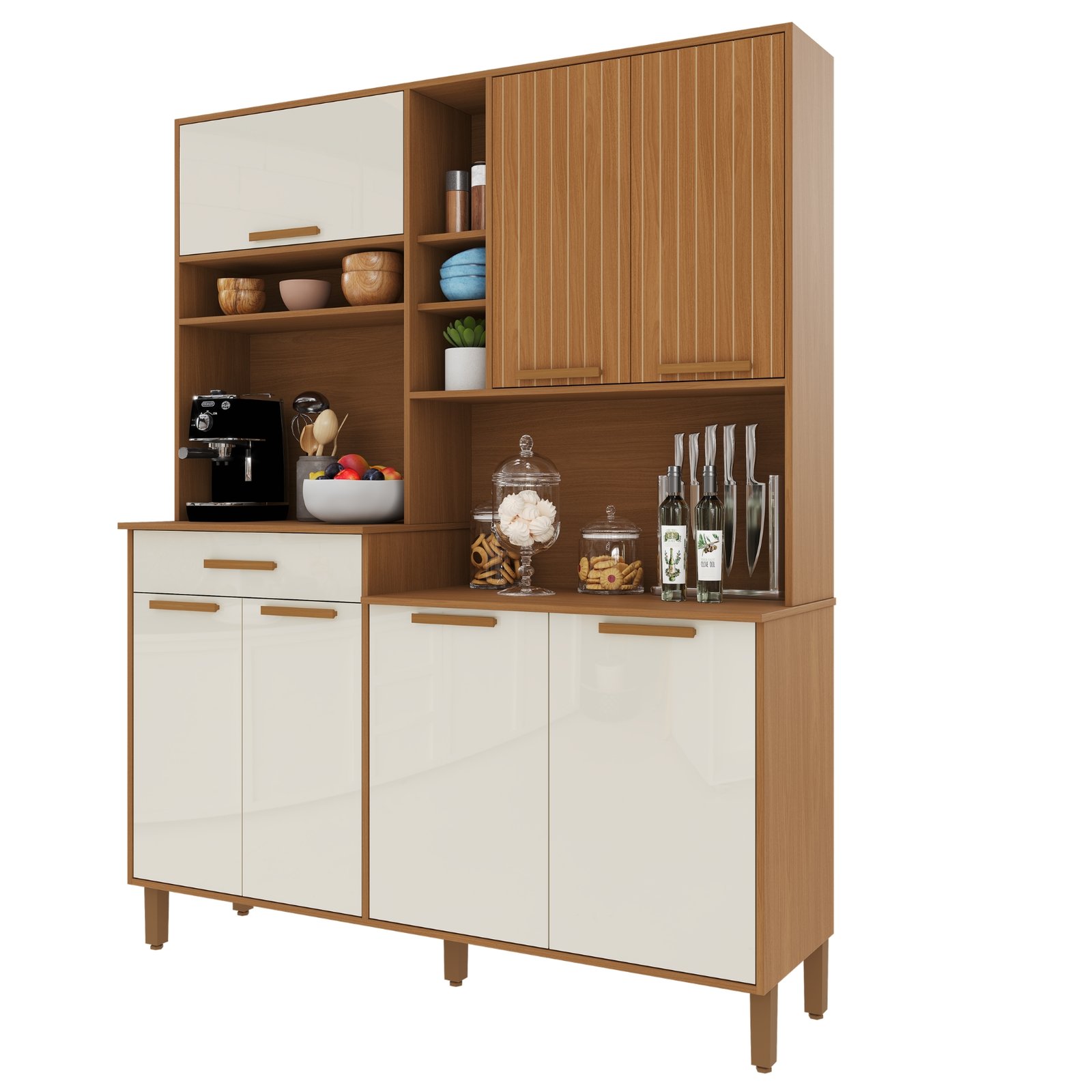 Kit Cozinha Braga 1,60 m Freijó/Off White – INDÉKES - Imagem 6