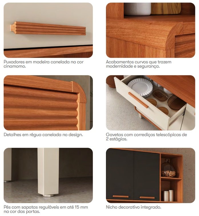 Kit Cozinha Dunas 1,80 m Cinamomo/Off White - ITATIAIA - Imagem 5