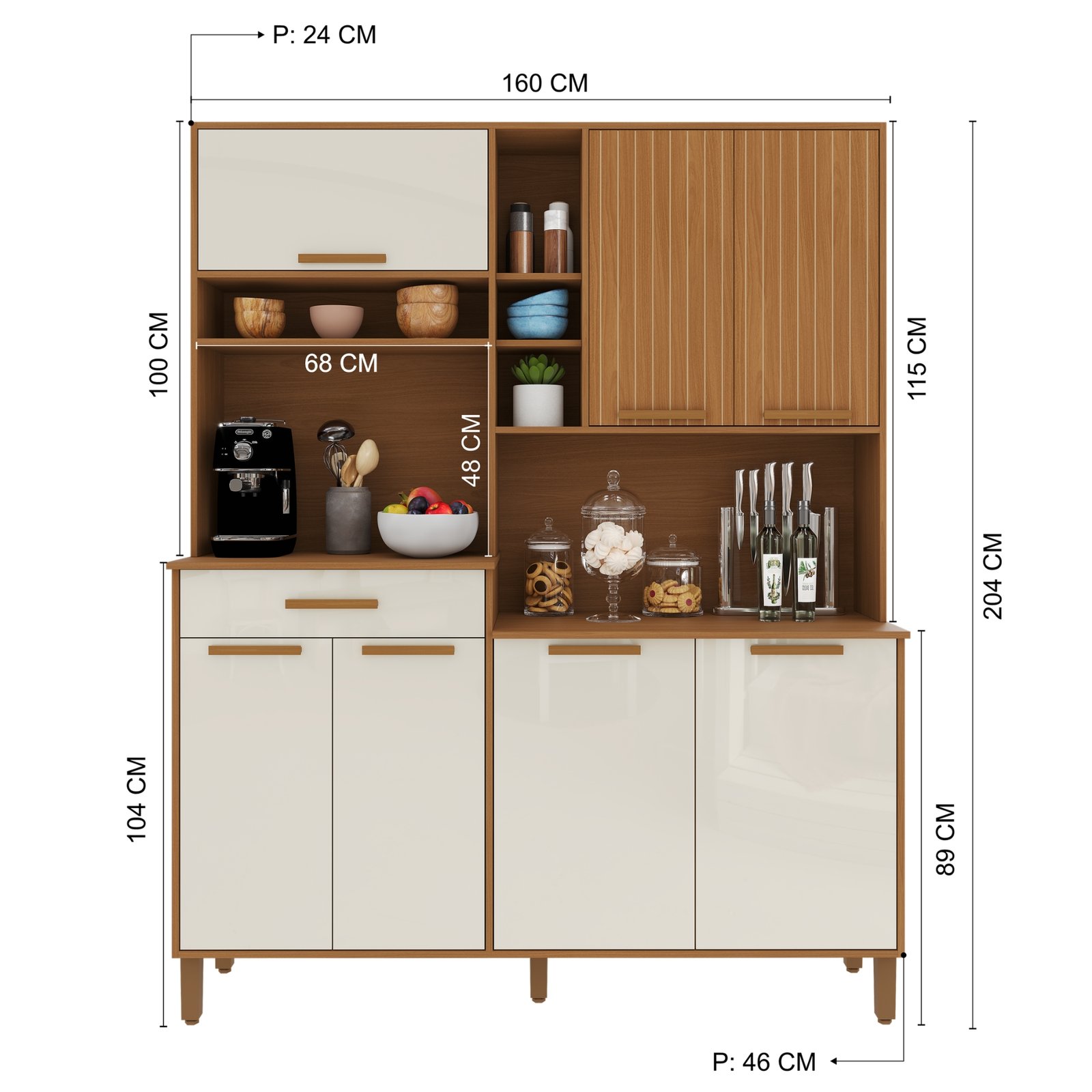 Kit Cozinha Braga 1,60 m Freijó/Off White – INDÉKES - Imagem 4