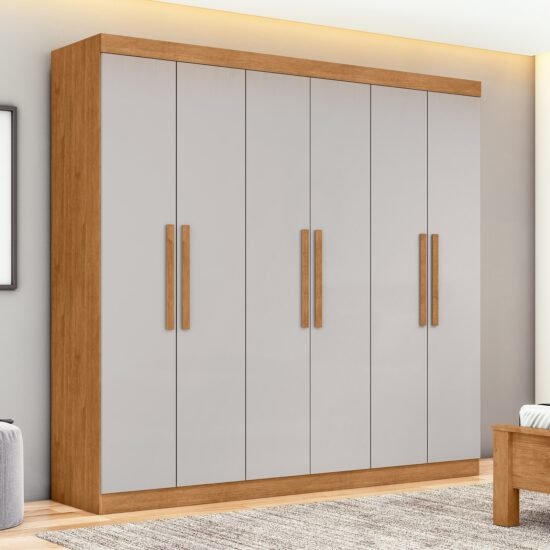 Guarda-Roupa 6 Portas Andara 1,77 m Amêndoa Clean/Off White - LOPAS