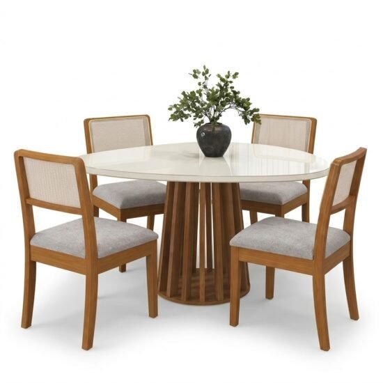Alternative view of Mesa Lavanda BA45 135 Canela/Off White com 4 Cadeiras Lola 2CMM004CA Linho Gelo A077A – KAPPESBERG