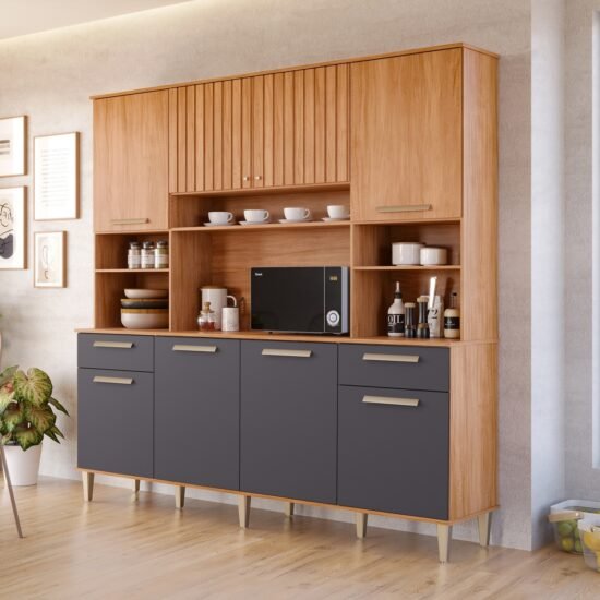 Kit Cozinha 8 portas Lívia 2,00 m Cinamomo/Titanium - MGM MÓVEIS