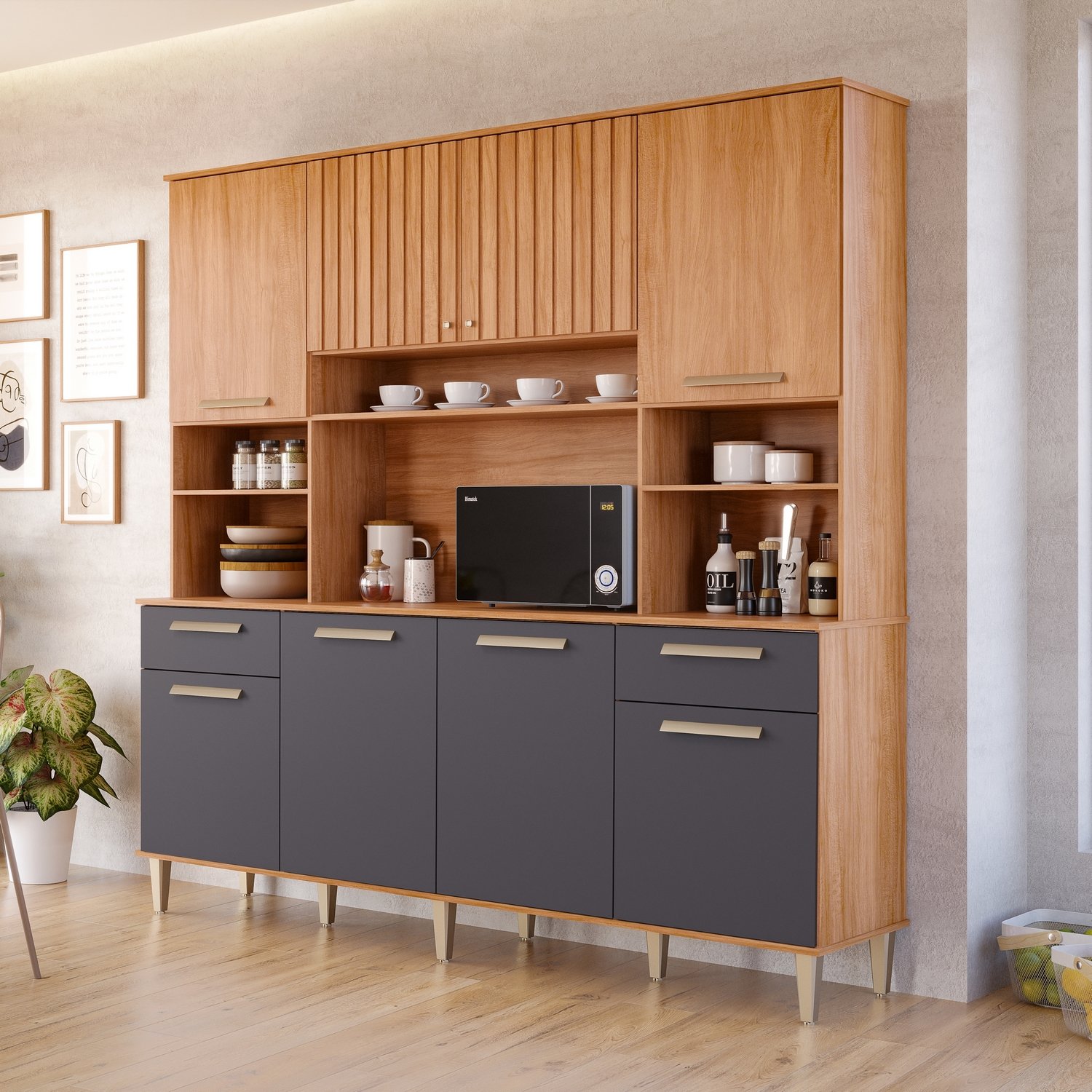 Kit Cozinha 8 portas Lívia 2,00 m Cinamomo/Titanium - MGM MÓVEIS