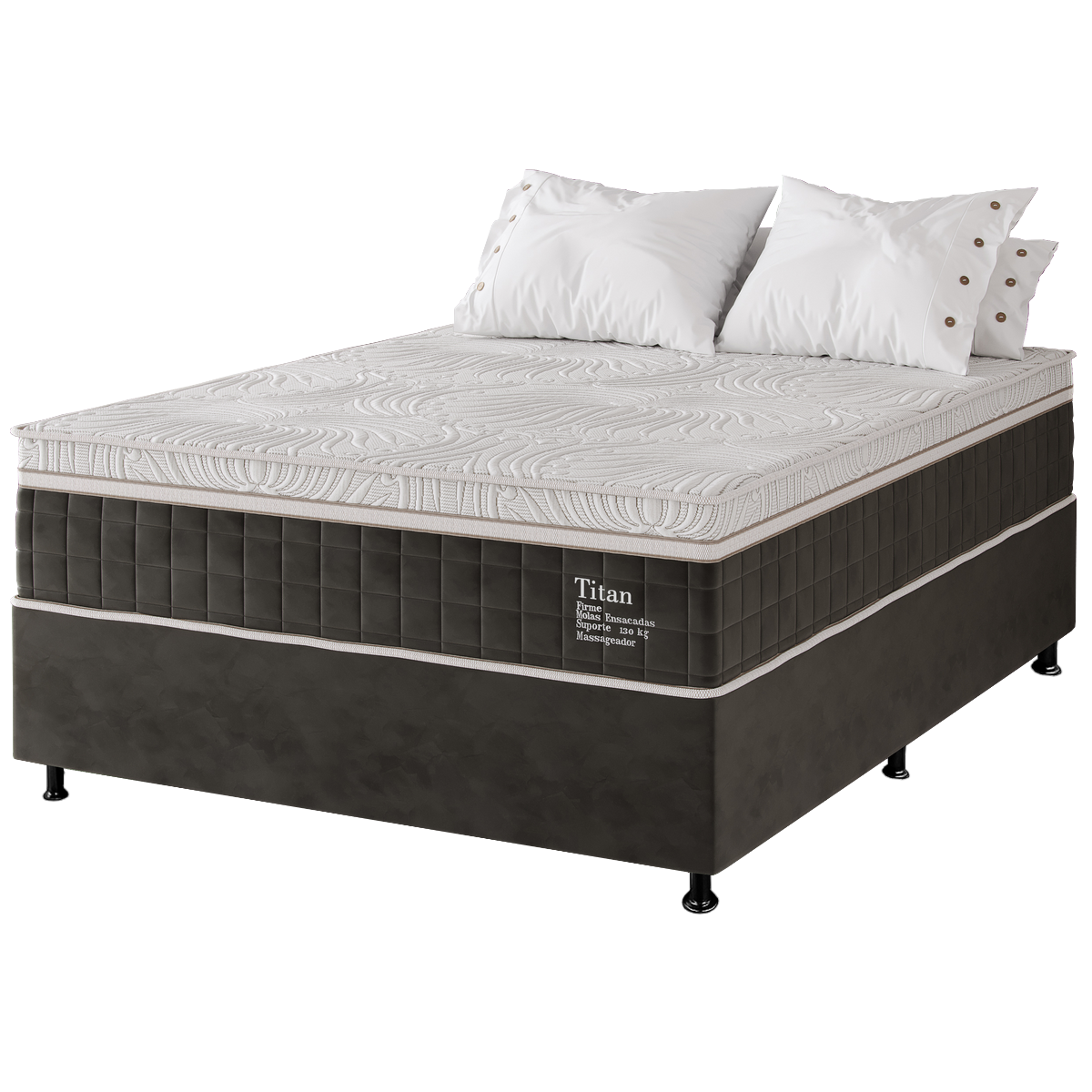 Colchão Casal Massageador Titan/Thor 34 cm D28 Molas Ensacadas + Base Box Simples Corino Preto – VIERO + BIOSTAR - Imagem 5