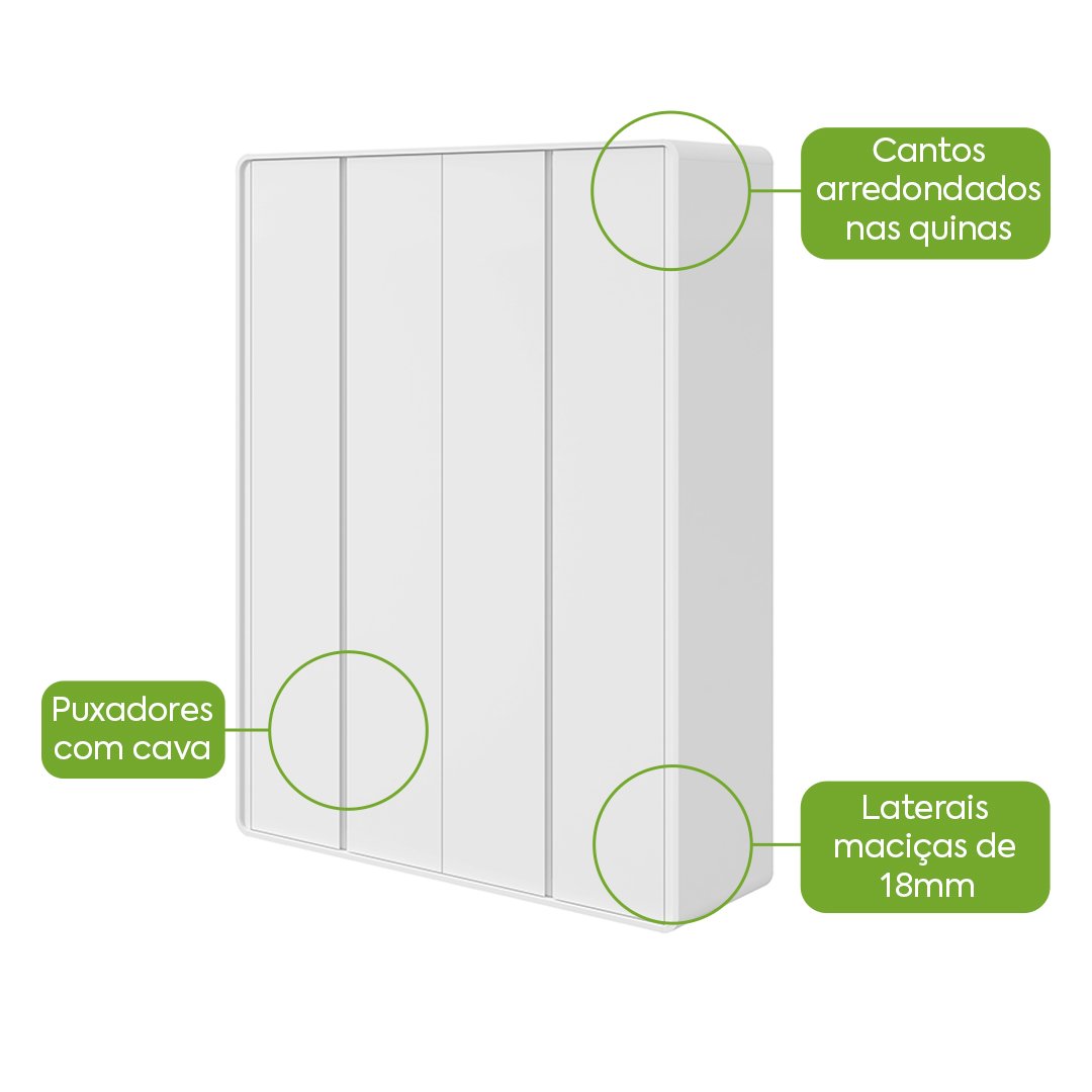 Guarda-Roupa 4 Portas Loop 1,84 m Branco - LOPAS - Imagem 3