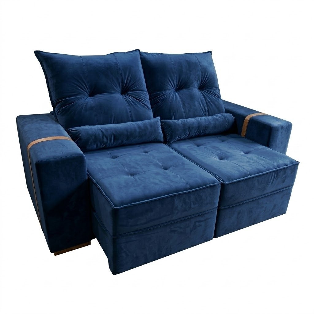 Sofá Retrátil e Reclinável Júnior 1,80 m Veludo Azul 07 - IMPERIAL DECOR - Imagem 2
