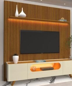 Alternative view of Painel até 85" Nobre 230 Naturale + Rack Nobre 210 (Pés de Madeira) Off White/Naturale – GELIUS