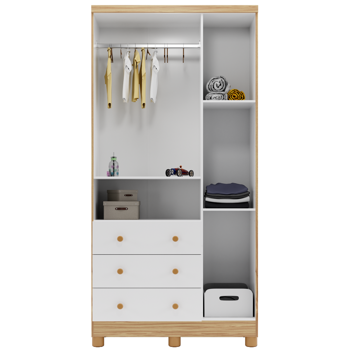Guarda-Roupa 3 Portas Tedy + Berço Americano Uli + Cômoda Tedy Branco Brilho/Amêndoa - PEROBA MÓVEIS - Imagem 4