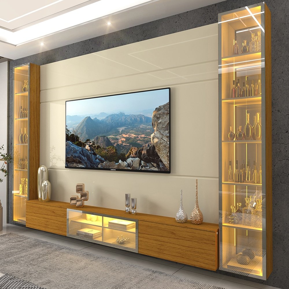 Home Suspenso até 85" Luminare Reflecta com Duas Torres 293 Off White/Naturale - GELIUS
