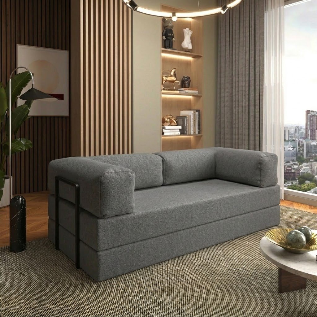 Sofá Cama Light 1,80 m (Expansível) Bouclé Cinza Grafite 10 – PLUFF SOFÁ NA CAIXA - Imagem 3