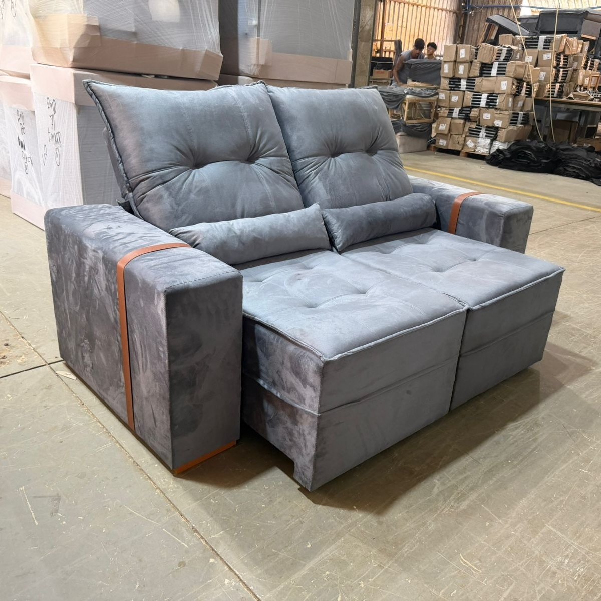 Sofá Retrátil e Reclinável Júnior 1,80 m Veludo Cinza Grafite 08 - IMPERIAL DECOR - Imagem 3