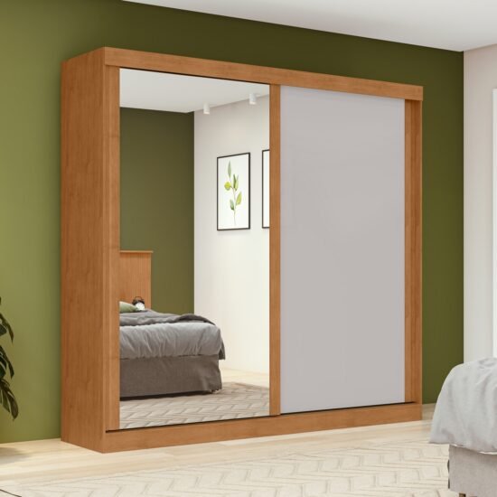Guarda-Roupa 2 Portas Zeine 1,80 m Amêndoa Clean/Off White/Amêndoa Clean - LOPAS