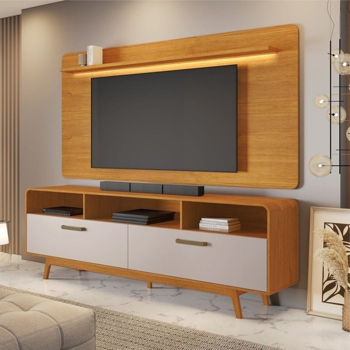 Painel até 70″ Cristal Cinamomo + Rack Cristal Cinamomo/Off White – JCM MOVELARIA - Imagem 2