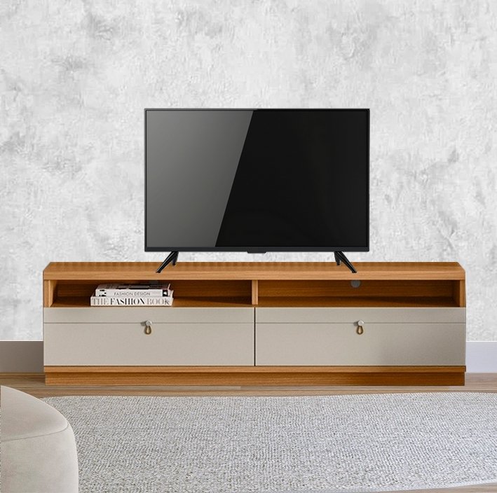 Rack até 70" Ouro Preto Nature/Off White - LINEA BRASIL