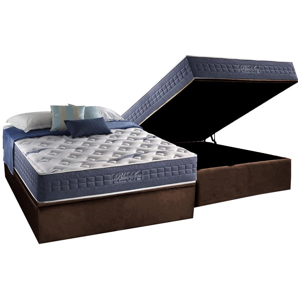 Colchão Casal Blue Sea 31 cm D28 Molas Ensacadas + Base Baú Corino Marrom – ANJOS + BIOSTAR - Imagem 2