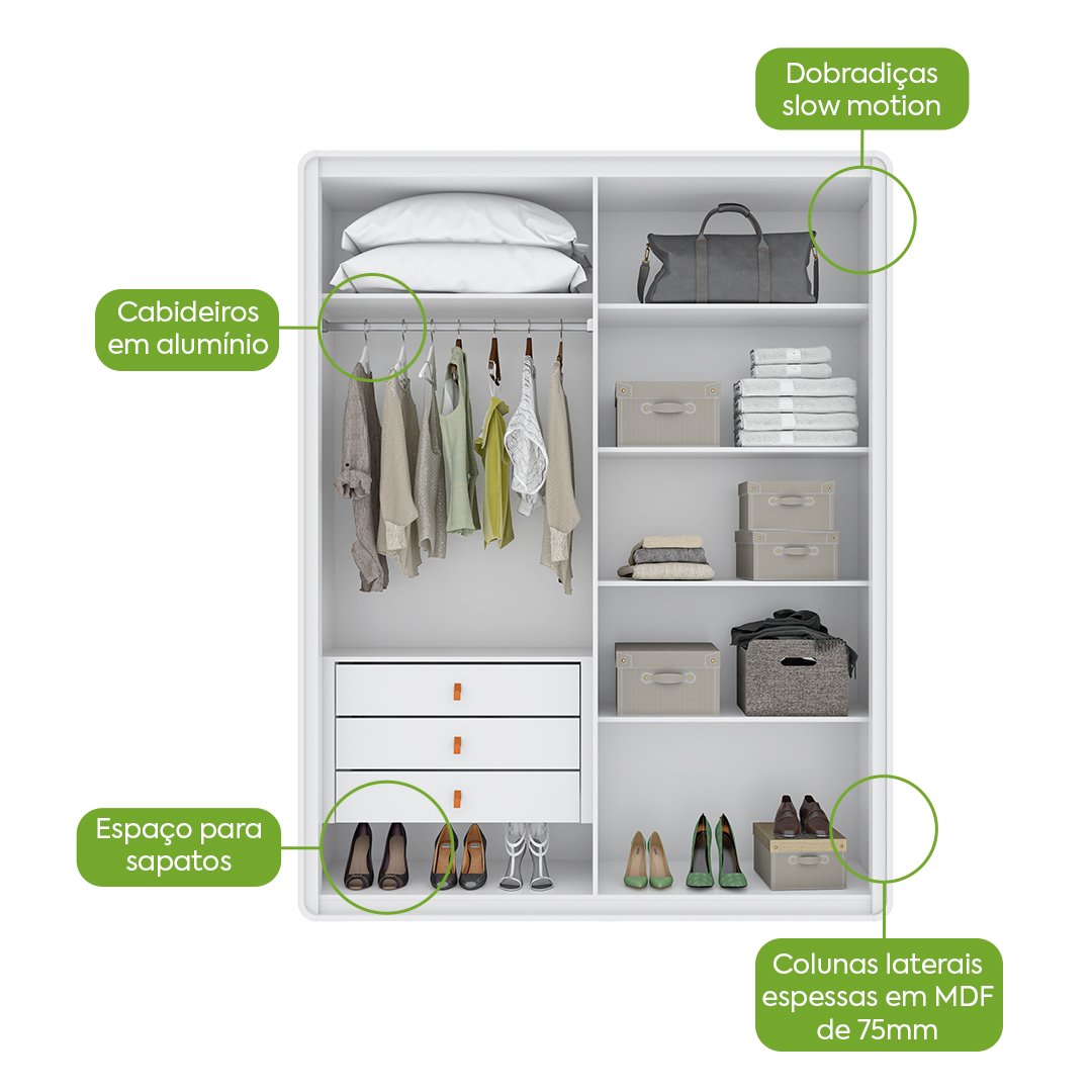 Guarda-Roupa 4 Portas Loop 1,84 m Branco - LOPAS - Imagem 4