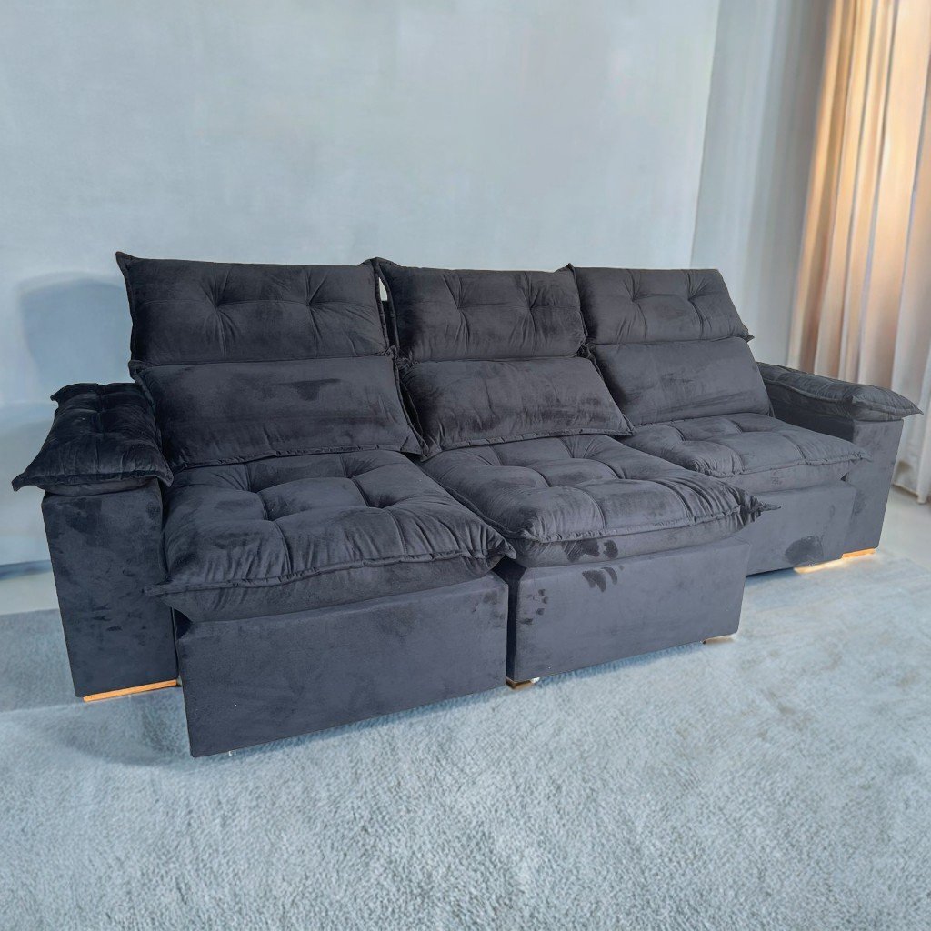 Sofá Retrátil e Reclinável Imperial 2,75 m Veludo Jolie Preto 12 - IMPERIAL DECOR - Imagem 5