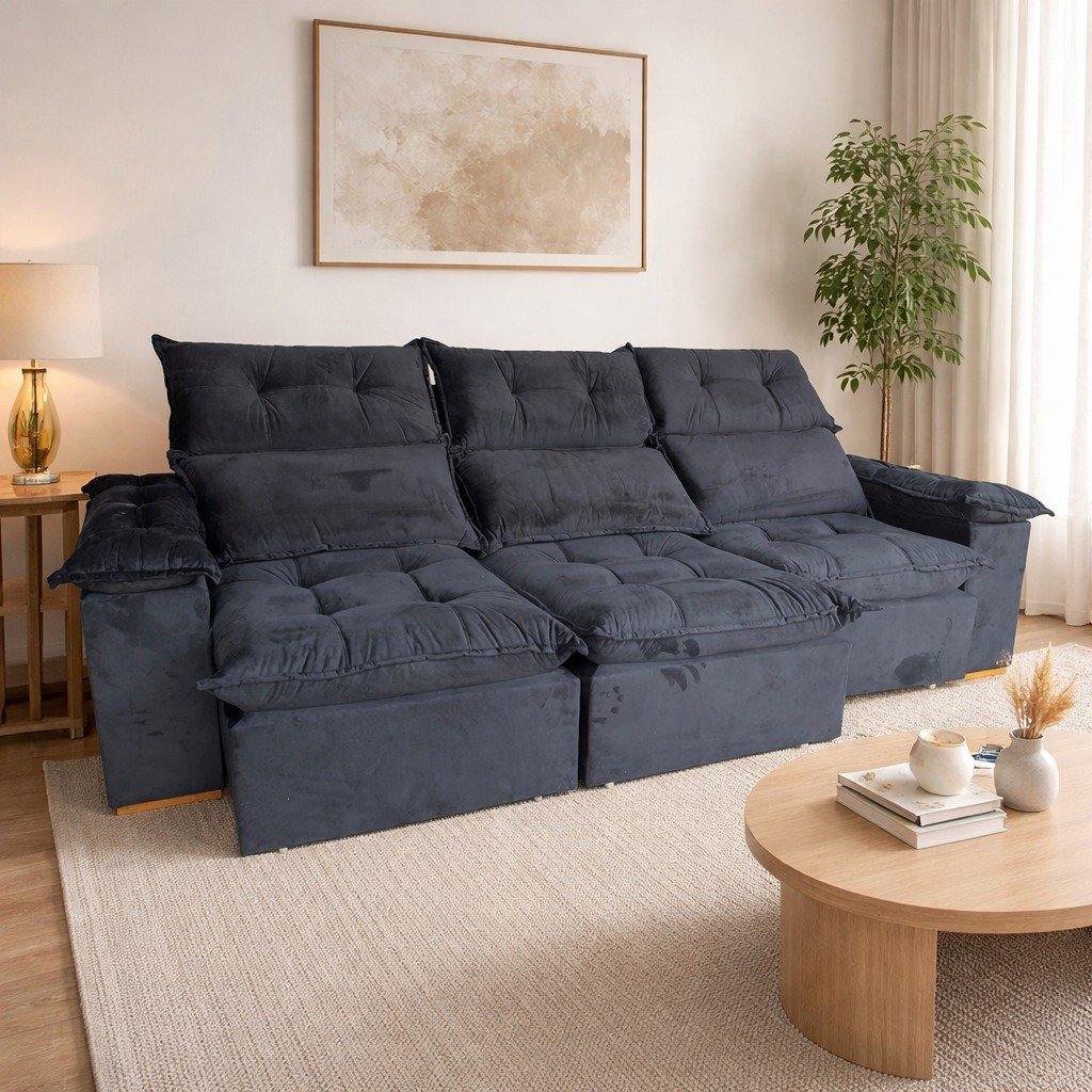 Sofá Retrátil e Reclinável Imperial 2,75 m Veludo Jolie Preto 12 - IMPERIAL DECOR