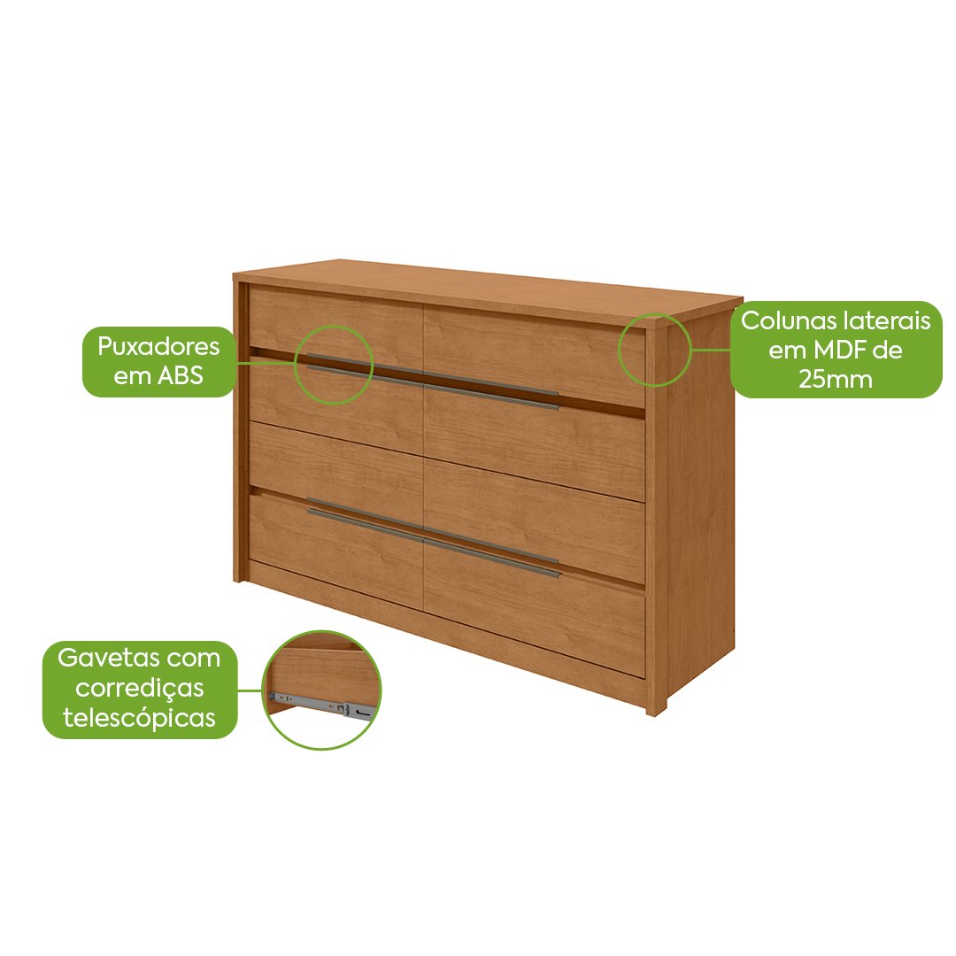 Cômoda 8 Gavetas Urban Amêndoa Clean – LOPAS - Imagem 2