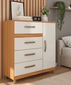 Cômoda 4 Gavetas com Sapateira Leme CO240 Cinamomo/Off White - FELLICCI