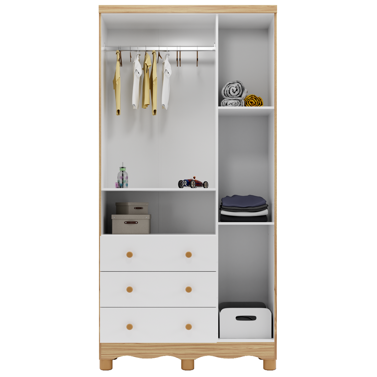 Guarda-Roupa 3 Portas Tedy + Berço Americano Uli + Cômoda Tedy Branco Brilho/Amêndoa - PEROBA MÓVEIS - Imagem 3