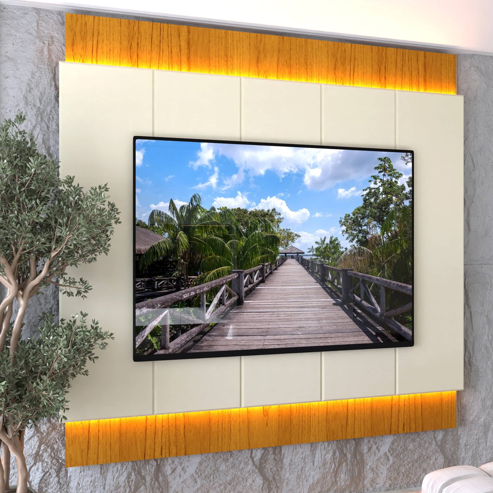 Painel ate 85" Magnifico Naturale/Off White - GELIUS - Imagem 2