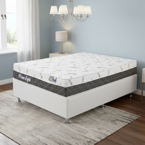 Colchão Casal Prime Light 26 cm D28 Molas Ensacadas + Base Simples Corino Branco – ORTHOPRIME + BIOSTAR