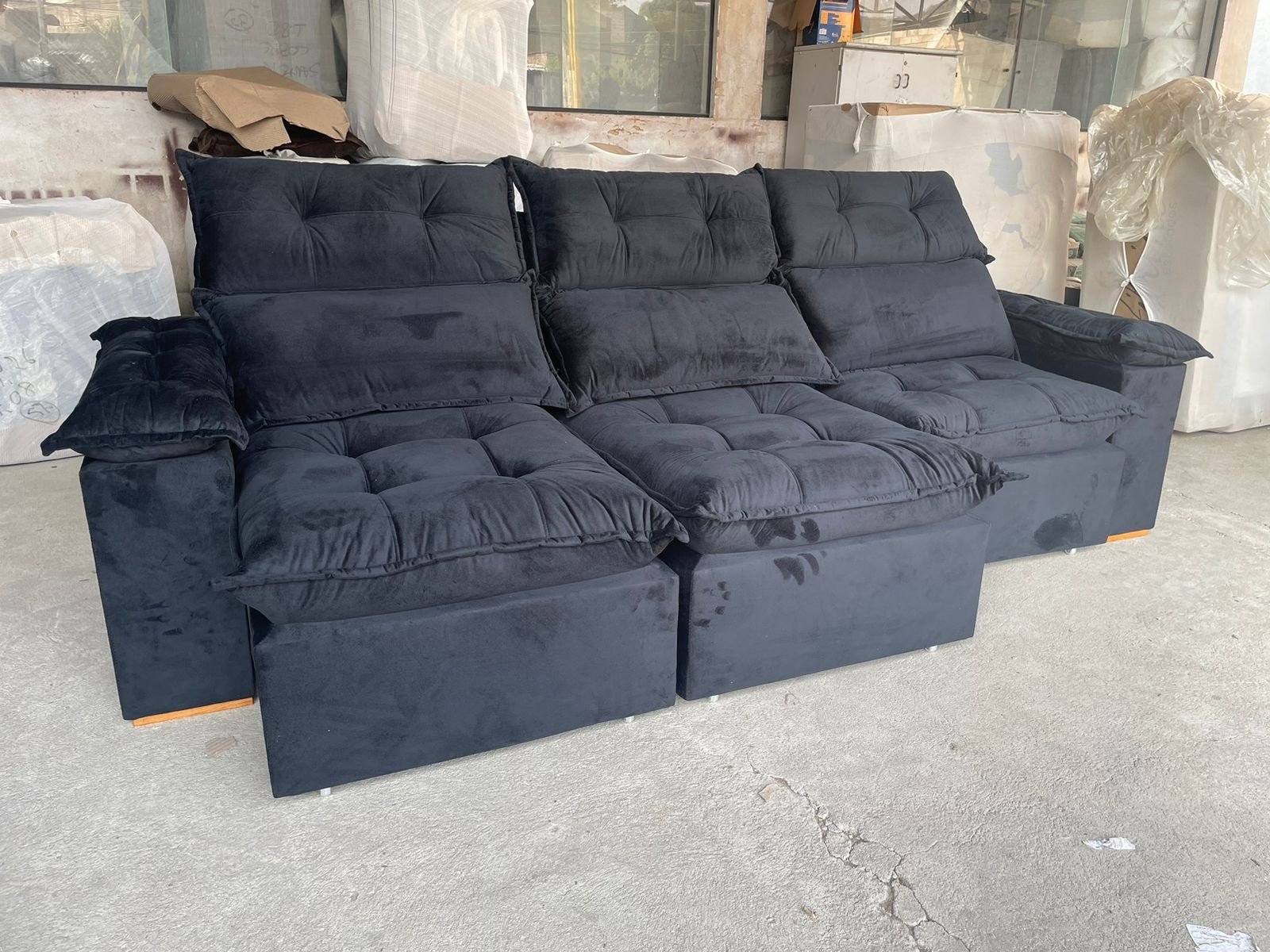 Sofá Retrátil e Reclinável Imperial 2,75 m Veludo Jolie Preto 12 - IMPERIAL DECOR - Imagem 2