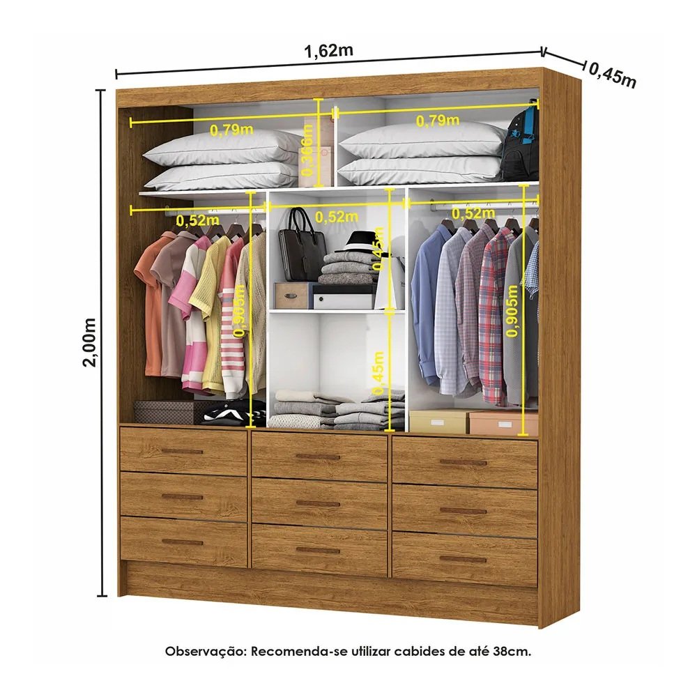 Guarda-Roupa 3 Portas Sevilha (Sem espelho) 1,62 m Cinamomo - CARIOCA MÓVEIS - Imagem 3