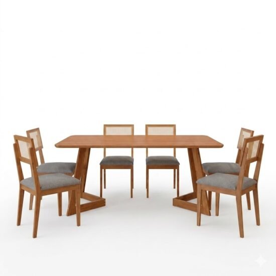 Alternative view of Mesa Caju 180 (S/Vidro) Madeira/Off White com 6 Cadeiras Palmas Linho Cinza Grafite – CIMOL