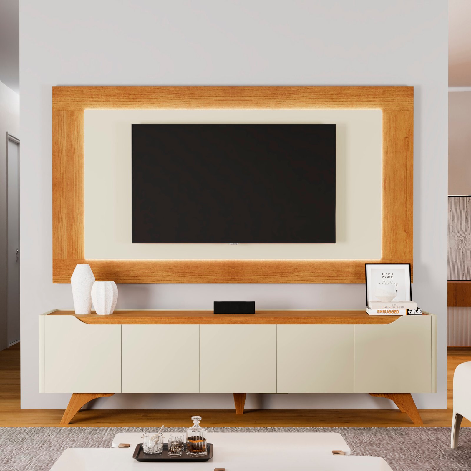 Painel + Rack até 65" Atenas 2.2 Off White/Naturale - MAVAULAR - Imagem 2