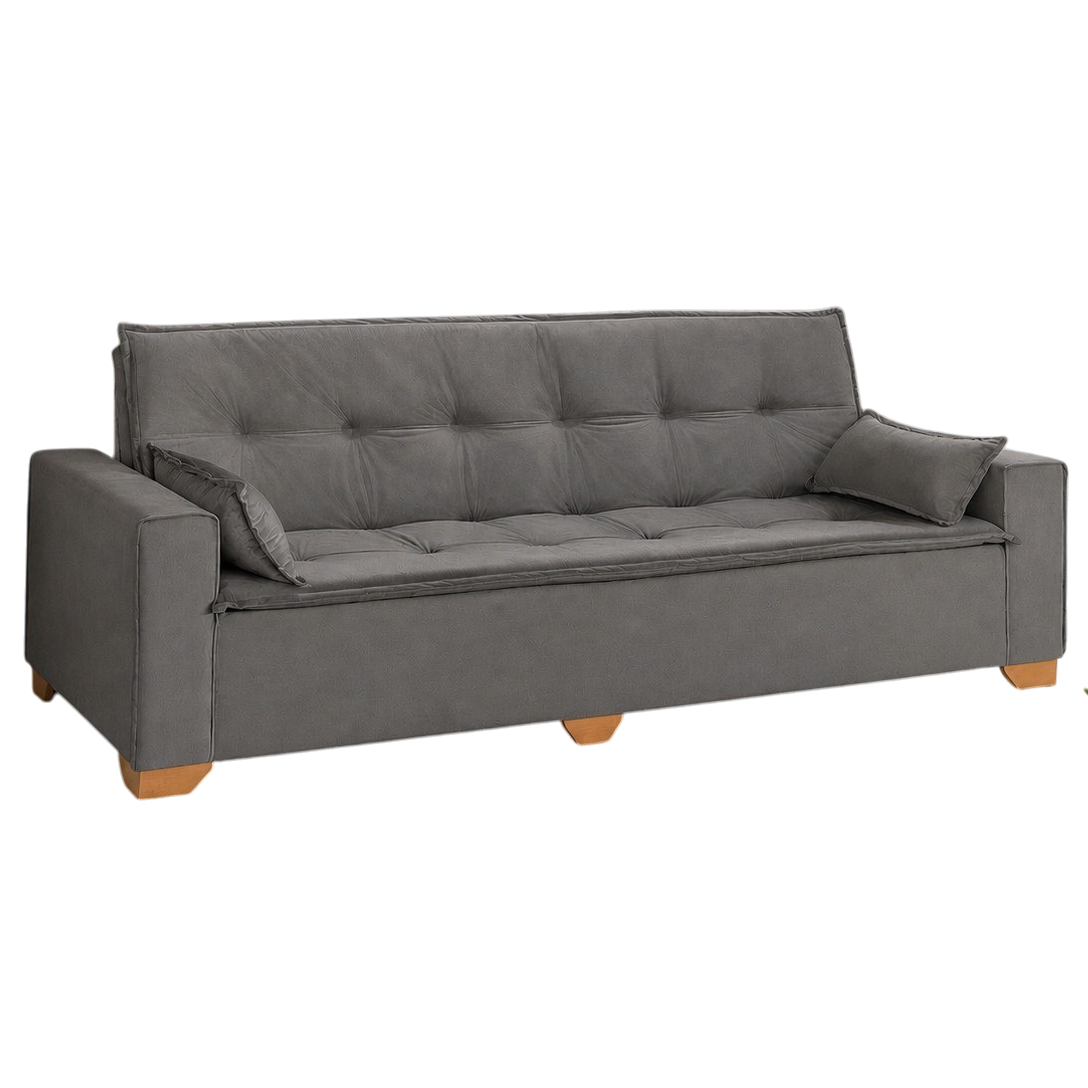 Sofá Cama Canadá 2,18 m Veludo Cinza 195 - TOP ESTOFADOS - Imagem 4