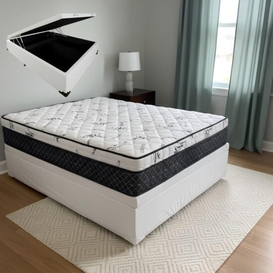 Colchão Casal Prime Light 26 cm D28 Molas Ensacadas + Base Baú Corino Branco – ORTHOPRIME + BIOSTAR