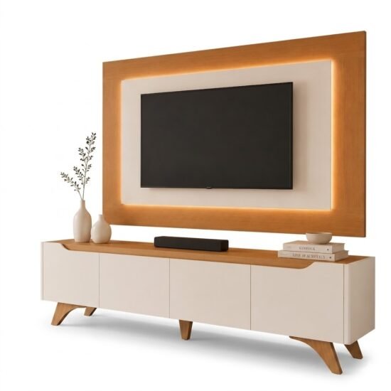 Alternative view of Painel até 58″ + Rack Atenas 1,80 m Off White/Naturale – MAVAULAR