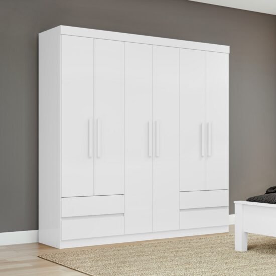 Guarda-Roupa 6 Portas Zeus 1,77 m Branco - LOPAS