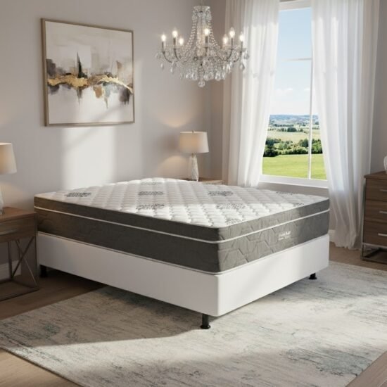 Colchão Casal Essential Pocket 30 cm D26 Molas Ensacadas + Base Simples Corino Branco – INOVAFLEX + BIOSTAR