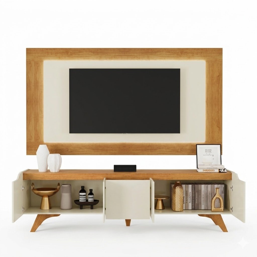 Painel + Rack até 65" Atenas 2.2 Off White/Naturale - MAVAULAR - Imagem 10