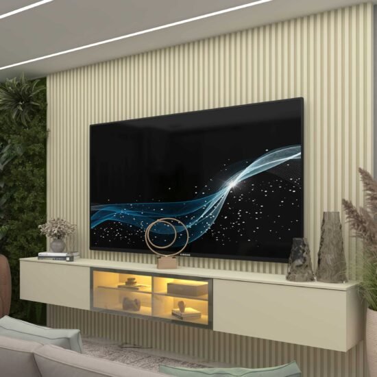 Home Suspenso até 85" Supremo Ripado 218 Off White com Nicho Luminare Off White - GELIUS