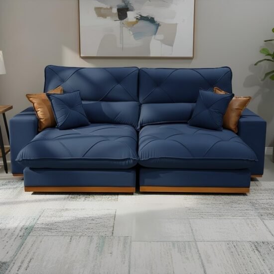 Sofá Retrátil e Reclinável Aquiles/Gran Bello 2,50 m Veludo Azul 104 - ZARAT ESTOFADOS