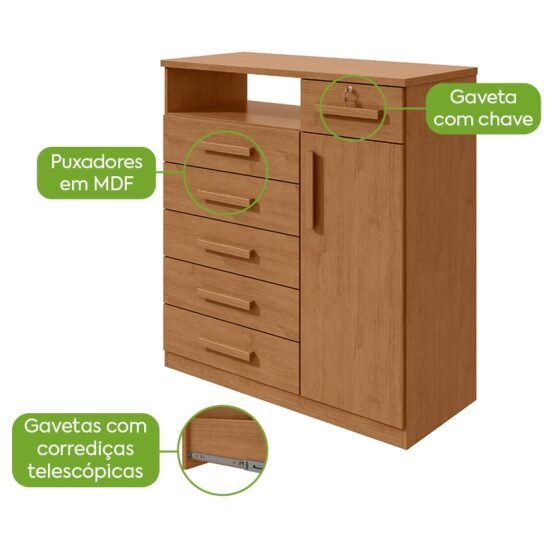 Alternative view of Cômoda 6 Gavetas com Sapateira Da Vinci Amêndoa Clean - LOPAS