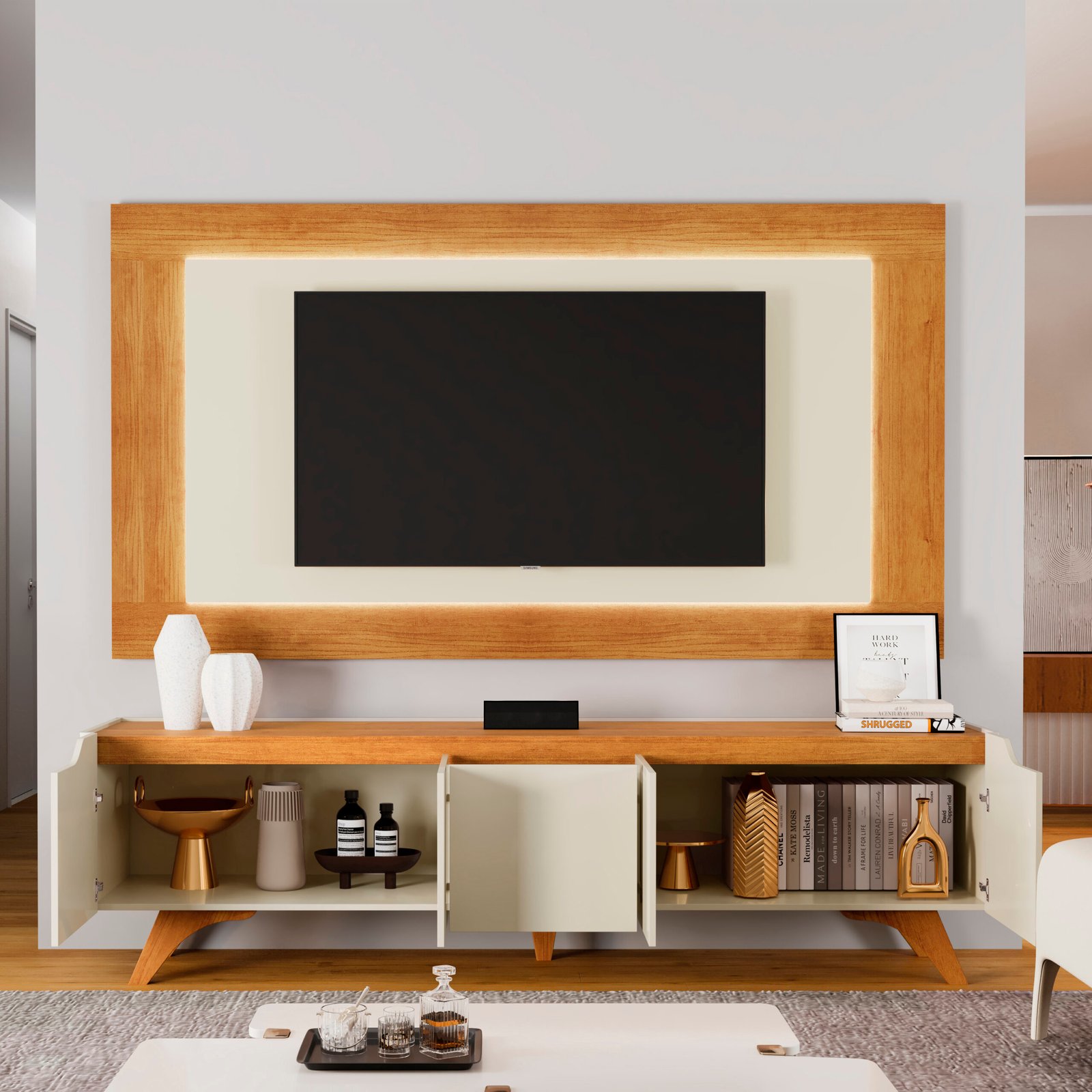 Painel + Rack até 65" Atenas 2.2 Off White/Naturale - MAVAULAR - Imagem 3